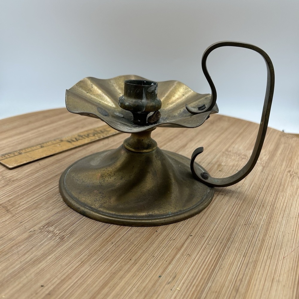 Vintage‎ Solid Brass Chamberstick Candle Holder 5" Staging Cottage Core Shelfie